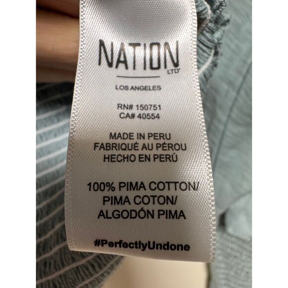 NATION LTD Iona Smocked Long Sleeve Blouse Top Dusty Blue, Sz L - Picture 7 of 9